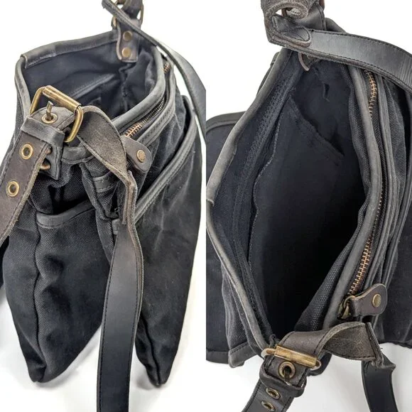 GHURKA Black Denim and Leather Rugged Messenger Crossbody - Picture 11 of 16